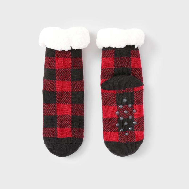 PatPat Christmas Socks Family Matching Red&Black Plaid Check Pattern Anti-Slip Floor Socks