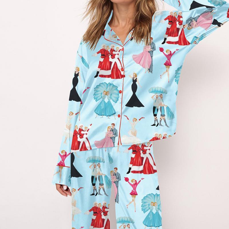 White Christmas Pajama Set For Women Print Comfy Cotton Sleepwear & Loungewear Pjs Printing Short Sleeve Top & Shorts