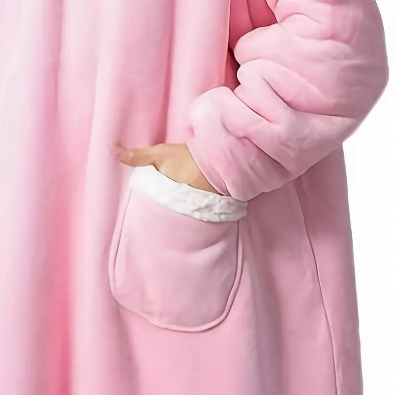 Long Thick Blanket Hooded Sweatshirt Pajamas, 1 Count Casual Warm Lamb Wool Pullover, TV Blanket, Wearable Blanket for Home, Bedroom, Living Room, Stocking Fillers Gift