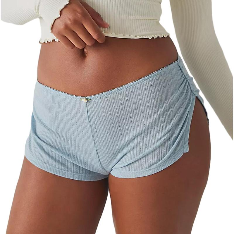 Women Side Slit Pajama Shorts Soft Comfy Low Waist Boy Shorts Side Split Ruched Elastic Lounge Short Pants Stretch Sleep Pj Bottoms Low Rise Cute Sleepwear Y2k Sexy Micro Shorts