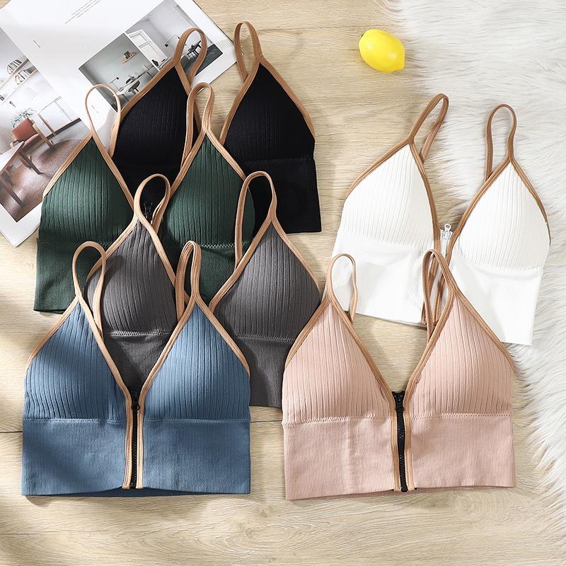 6Pcs Elegant Seamless Ribbed Wireless Cami Bralette - Comfy Push Up, Medium Support, Strapless, Polyester Lining, Machine Washable - Perfect for Adult Womens Lingerie & Underwear Fabric Womenswear Lady Comfort