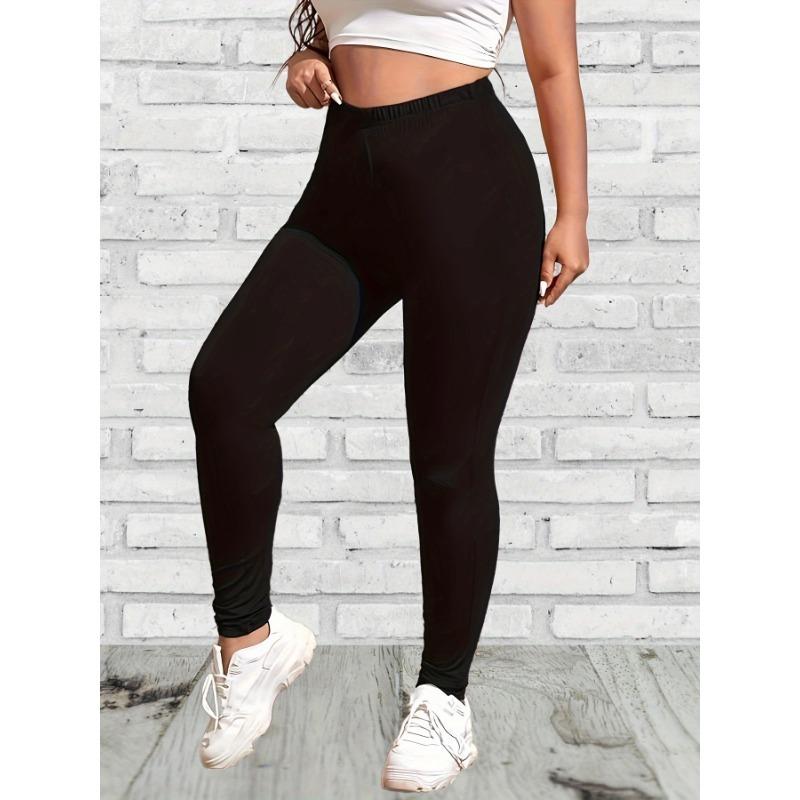 Women Plus Size Solid Elastic Waist Leggings Ladies Casual Slim Pants