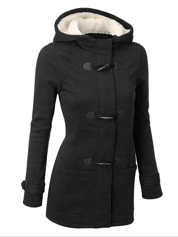 Women's Solid Button Front Flannelette Hooded Coat, Fall Outfits, Fallfreshness Casual Long Sleeve Pocket Outerwear for Winter, Ladies Clothes for Daily Wear Winter Clothes Women