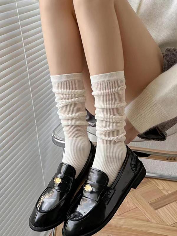 Women's Solid Sheer Over The Calf Socks, Fashion Casual Cozy Socks for Daily Outdoor Wear, Woman's Socks for All Seasons