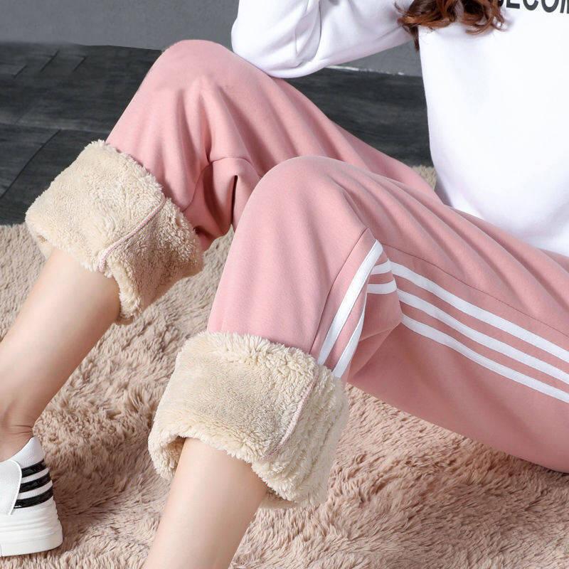 Fleece-Lined Autumn Winter Thickened Sweatpants for Women, Harem Pants, Loose Fit, Plus Size, Warm Casual Pants with Belt Womenswear Bottoms