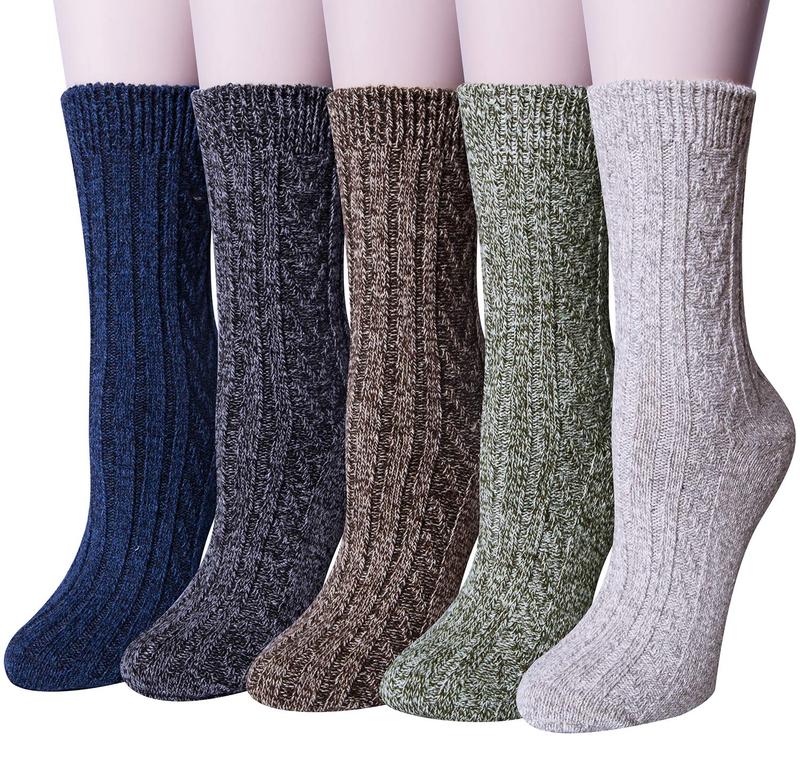 Pack of 5 Womens Wool Socks Winter Warm Thick Knit Soft Vintage Casual Crew Boot Socks Gifts