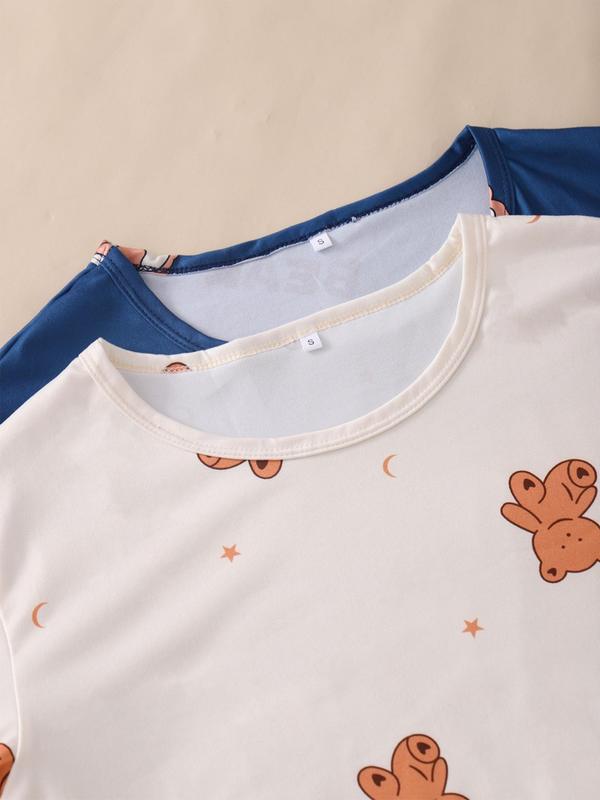 Women's All Over Cartoon Bear Print Nightdress, Casual Comfy Round Neck Short Sleeve Nightgown for Daily Wear, Ladies Sleepwear for All Seasons