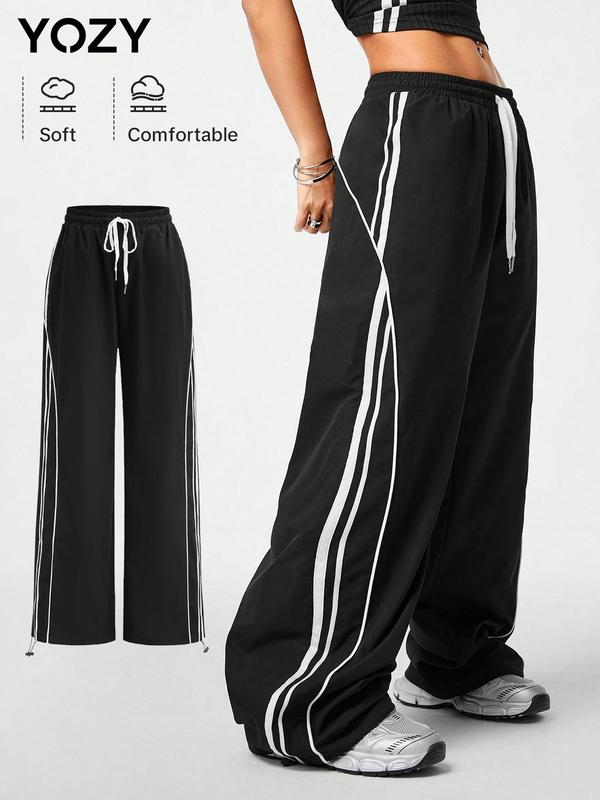 YOZY Women's Striped Print Drawstring Waist Wide Leg Pants, Casual Comfy Trousers for Daily Wear, Ladies Bottoms for All Seasons