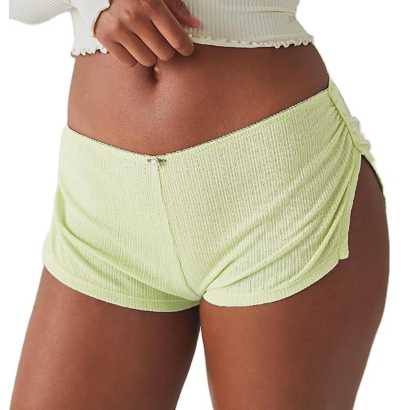 Women Side Slit Pajama Shorts Soft Comfy Low Waist Boy Shorts Side Split Ruched Elastic Lounge Short Pants Stretch Sleep Pj Bottoms Low Rise Cute Sleepwear Y2k Sexy Micro Shorts