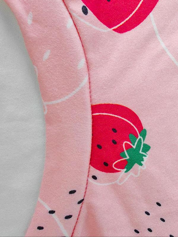 Plus Size Strawberry Print Round Neck Nightdress, Soft Comfy Short Sleeve Nightgown, Women's Sleepwear for All Seasons