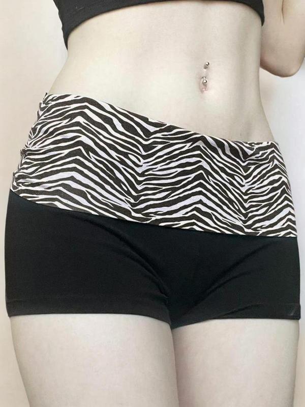 Women's Colorblock Zebra Stripe Print Shorts, Casual Comfy Skinny Shorts, Summer Outfits 2024, Ladies Bottoms