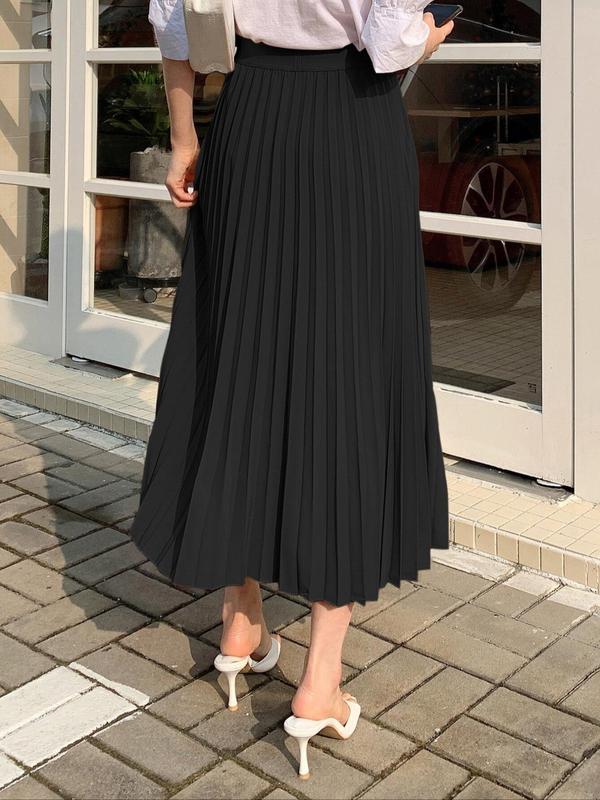 Vintage Women's Solid High Waist Pleated Skirt, Elegant Fashion Casual Long Skirt for Daily Wear, Ladies Bottoms for All Seasons