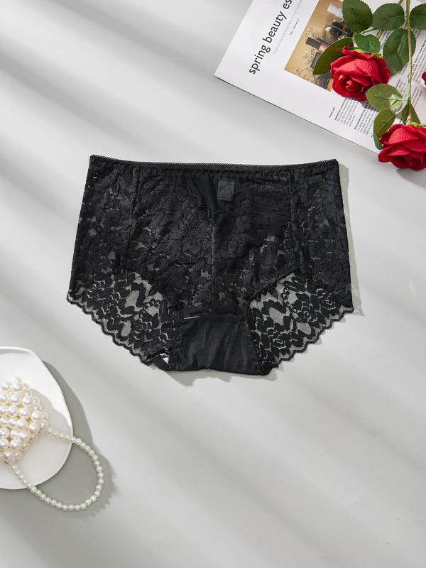 Women's Floral Lace High Waist Panty, Soft Comfy Breathable Knicker for Daily Wear, Underwear for All Seasons