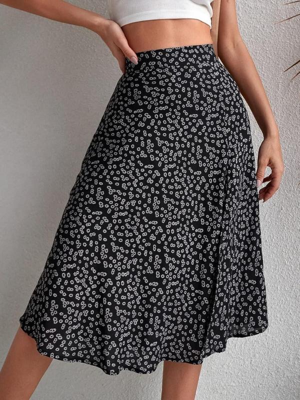 Women's Ditsy Floral Print Zipper Split Hem Skirt, Boho High Waist Midi Skirt for Beach Holiday Vacation, Ladies Summer Clothes