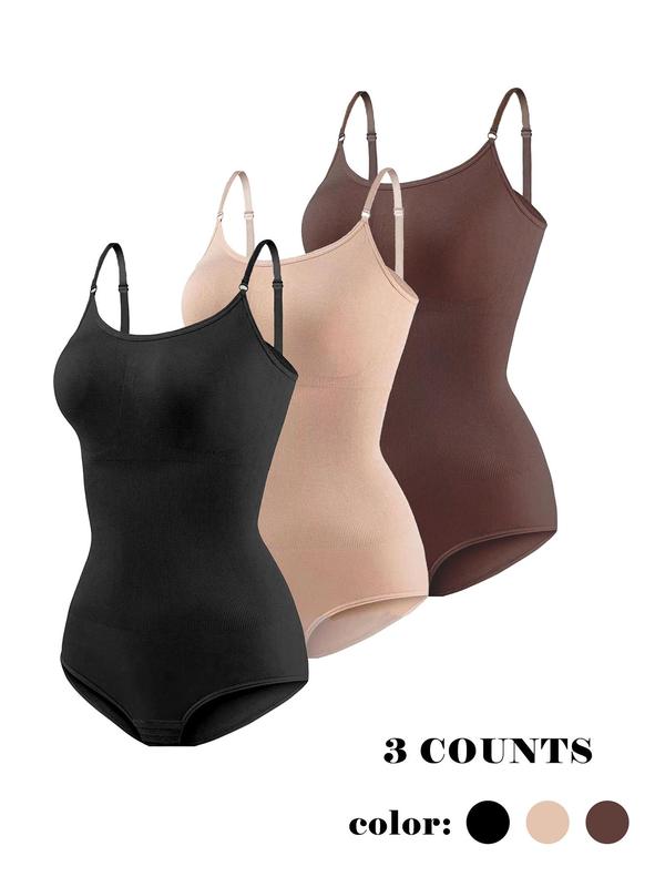 Women's Solid Backless Shapewear Bodysuit with Open Crotch Design, Seamless Scoop Neck Adjustable Strap Bodysuit, Tummy Control Shaper for Women