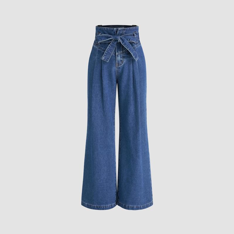 Cider [size 0-10] High Waist Solid Bowknot Wide Leg Jeans