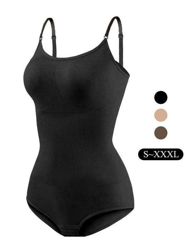 Women's Solid Backless Shapewear Bodysuit with Open Crotch Design, Seamless Scoop Neck Adjustable Strap Bodysuit, Tummy Control Shaper for Women