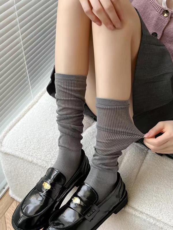 Women's Solid Sheer Over The Calf Socks, Fashion Casual Cozy Socks for Daily Outdoor Wear, Woman's Socks for All Seasons