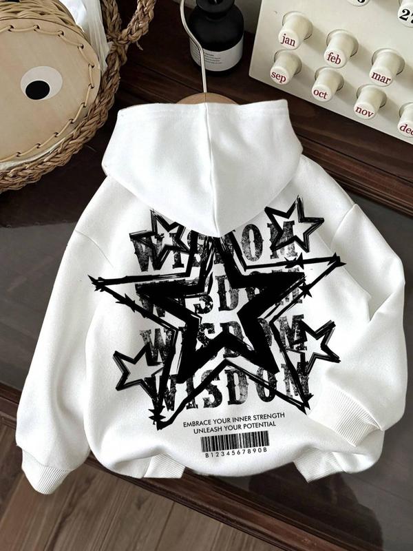 Women's Cartoon Star Print Hoodie, Fashion Casual Long Sleeve Hooded Sweatshirt for Daily Holiday Outdoor Wear, Women Clothing for Fall & Winter