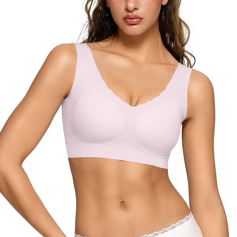 OEAK Womens Pullover Bras No Underwire Seamless Summer Bras Scalloped Everyday Bra Comfortable Full Coverage T Shirt Bra