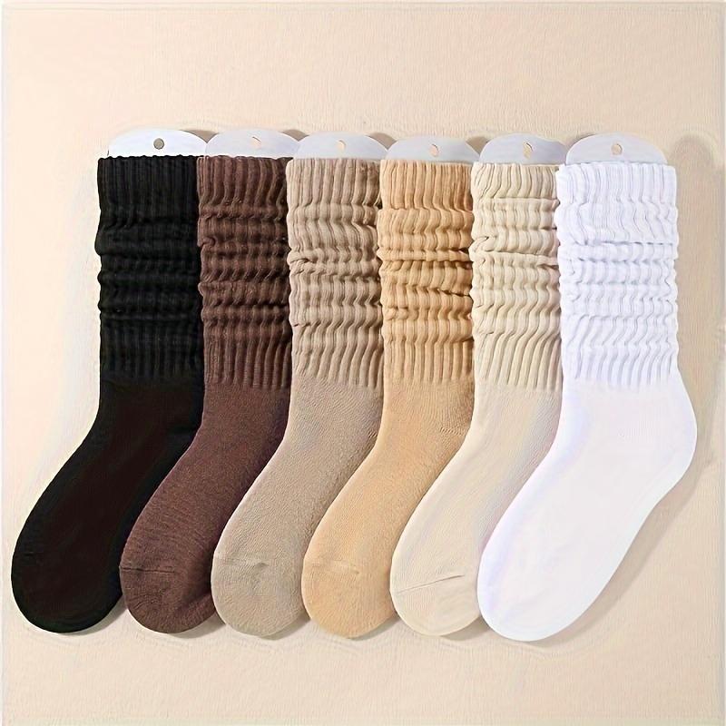 6 Pairs of Cozy Autumn Winter Solid Color Knitted Calf Socks - Soft, Comfortable, Warm Socks for Women - Ideal for Leisure, Outdoor Activities, Daily Wear