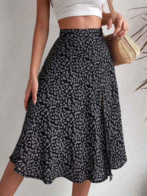 Women's Ditsy Floral Print Zipper Split Hem Skirt, Boho High Waist Midi Skirt for Beach Holiday Vacation, Ladies Summer Clothes