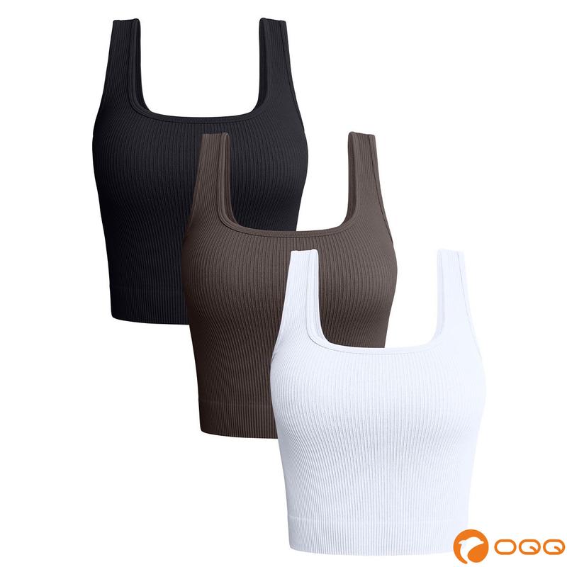 OQQ Women's Ribbed Seamless Tank Top with Removable Padded Cups - Tube, Womenswear