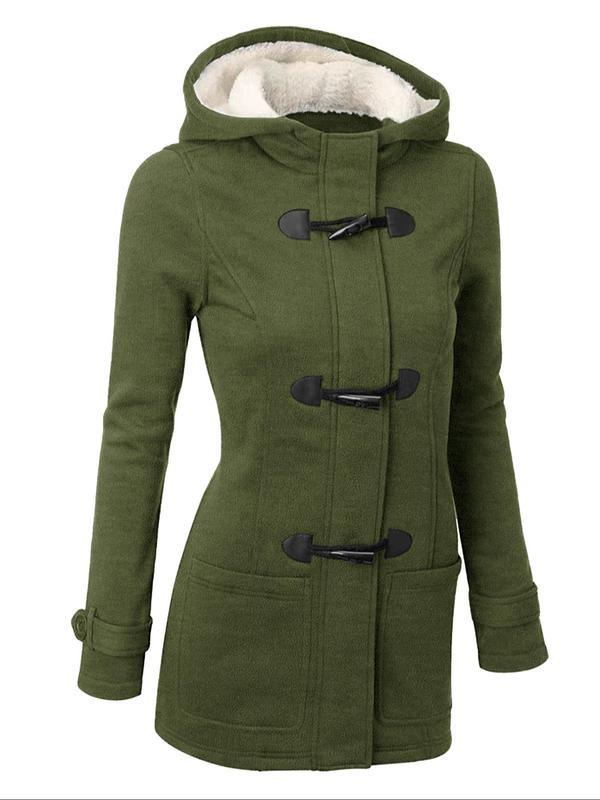 Women's Solid Button Front Flannelette Hooded Coat, Fall Outfits, Fallfreshness Casual Long Sleeve Pocket Outerwear for Winter, Ladies Clothes for Daily Wear Winter Clothes Women