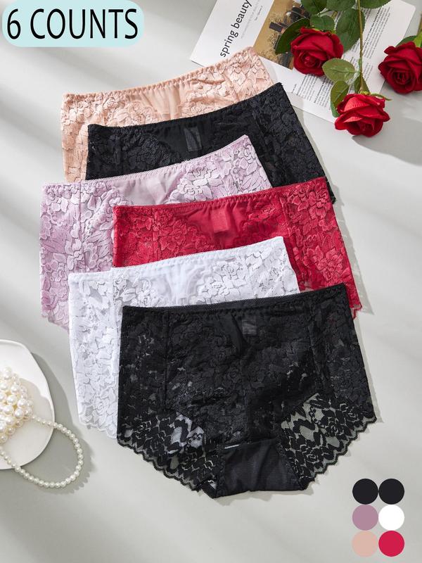 Women's Floral Lace High Waist Panty, Soft Comfy Breathable Knicker for Daily Wear, Underwear for All Seasons