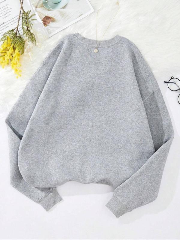 Women's Letter Print Drop Shoulder Sweatshirt, Casual Long Sleeve Round Neck Pullover for Fall & Winter, Ladies Clothes for Daily Wear