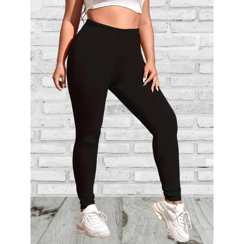 Women Plus Size Solid Elastic Waist Leggings Ladies Casual Slim Pants