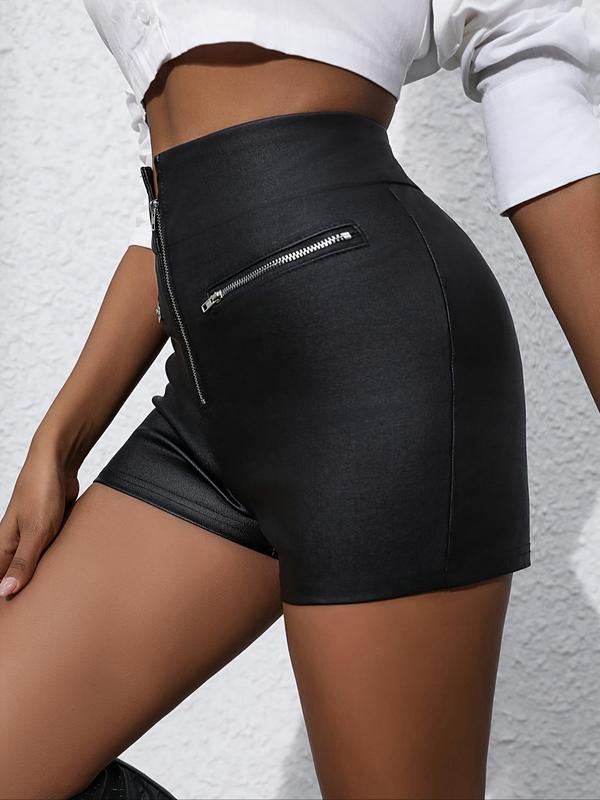 Women's Solid Zipper Design Shorts, Fashion Casual High Waist Shorts for Daily Outdoor Wear, Ladies Bottoms for Summer