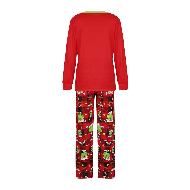 Christmas Matching Family Pajamas Sets Xmas Green Monster Print Long Sleeve Top and Pants Jammies Sleepwear