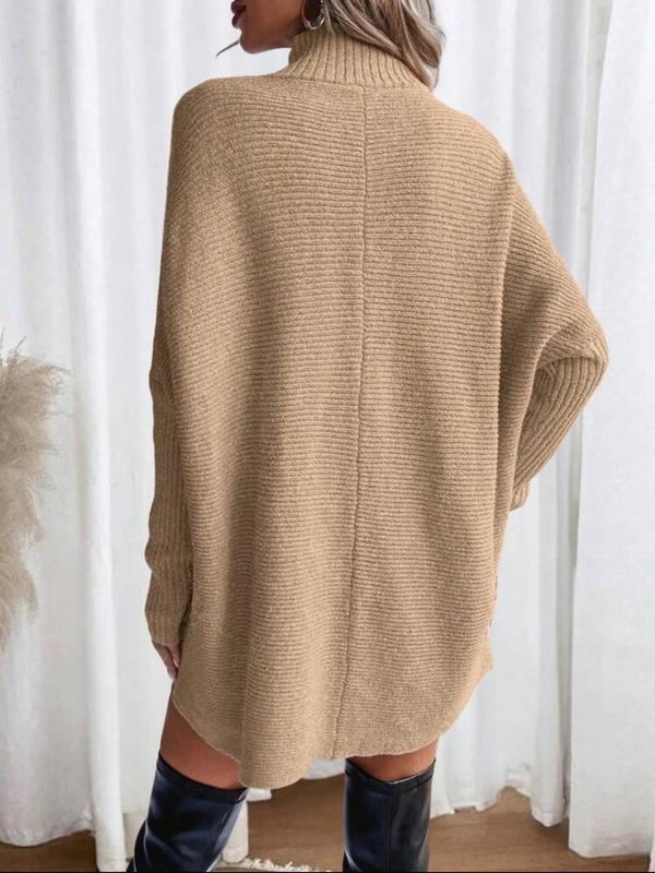 Women's Solid Color High Neck Sweater Dress, Casual Long Sleeve Jumper Short Dress for Fall & Winter, Women's Knitwear for Daily Wear Turtleneck