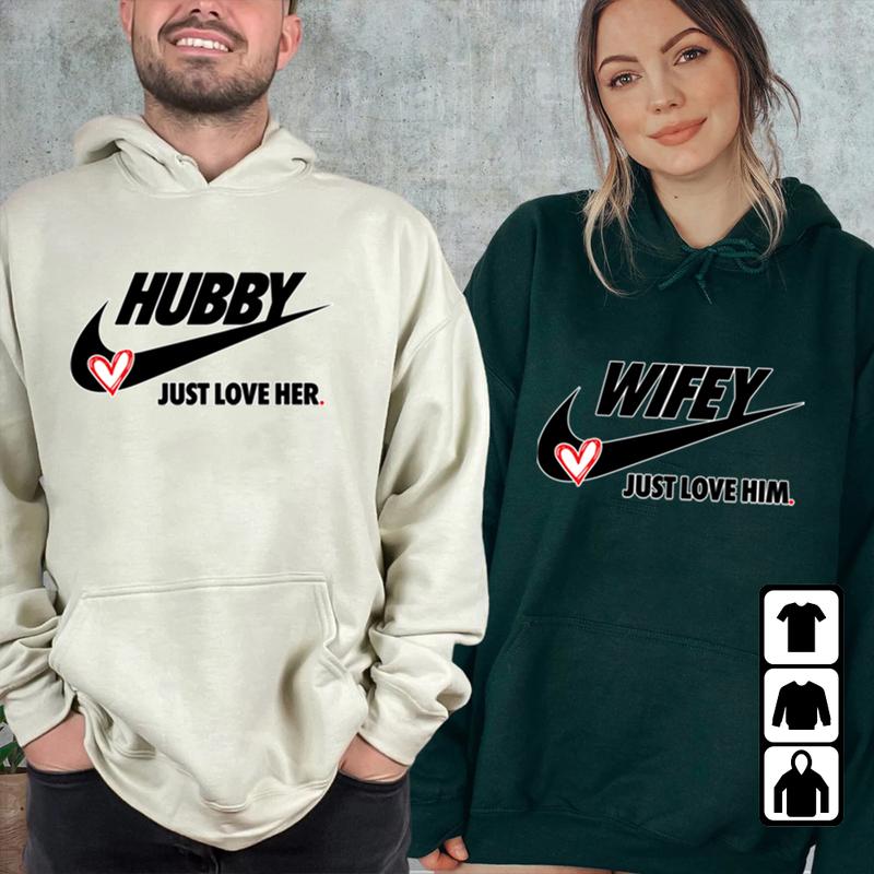 Hubby Wifey Just Love HimHer Funny Christmas Hoodies Pull over Matching Love Couples Valentines Matching