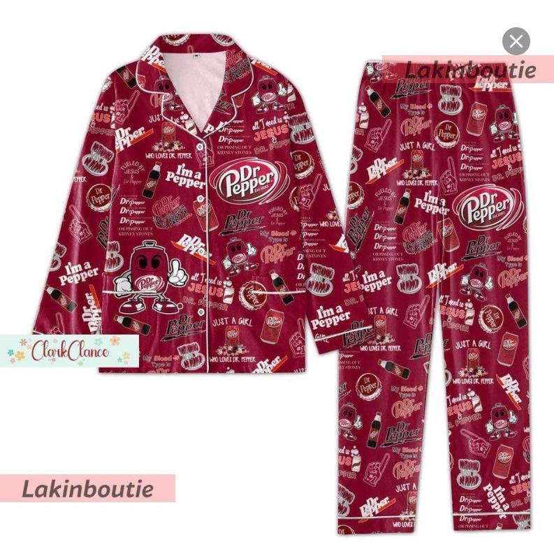 Dr Pepper Pajamas Set, Dr Pepper Womens Pajamas, Dr Pepper Thick Pajamas , Set pajamas, Loungewear, Comfortable, High-quality, Fashionable, Soft fabric, Unisex,  Sleepwear, Gift Ideas, Gift For Both