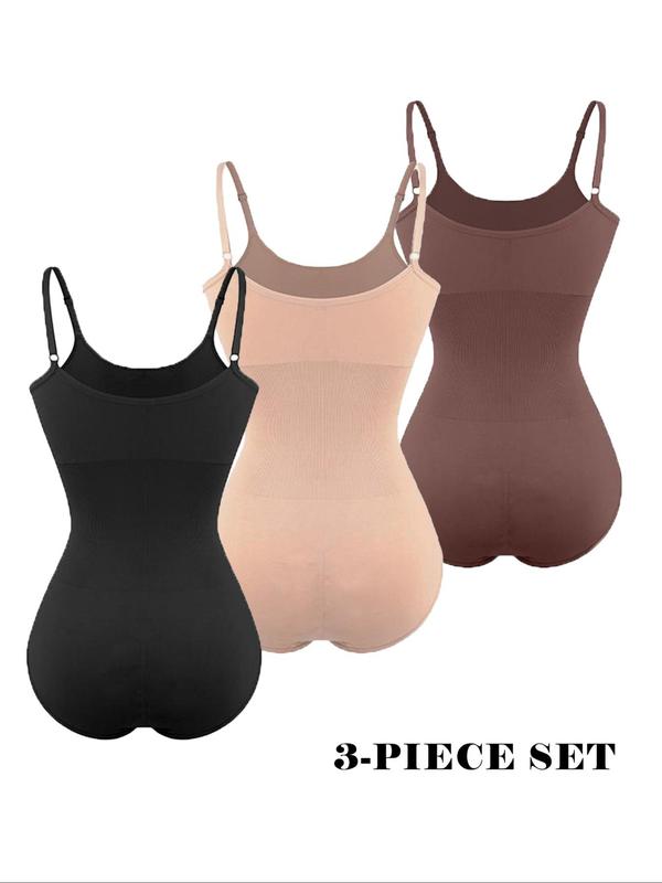 Women's Solid Backless Shapewear Bodysuit with Open Crotch Design, Seamless Scoop Neck Adjustable Strap Bodysuit, Tummy Control Shaper for Women