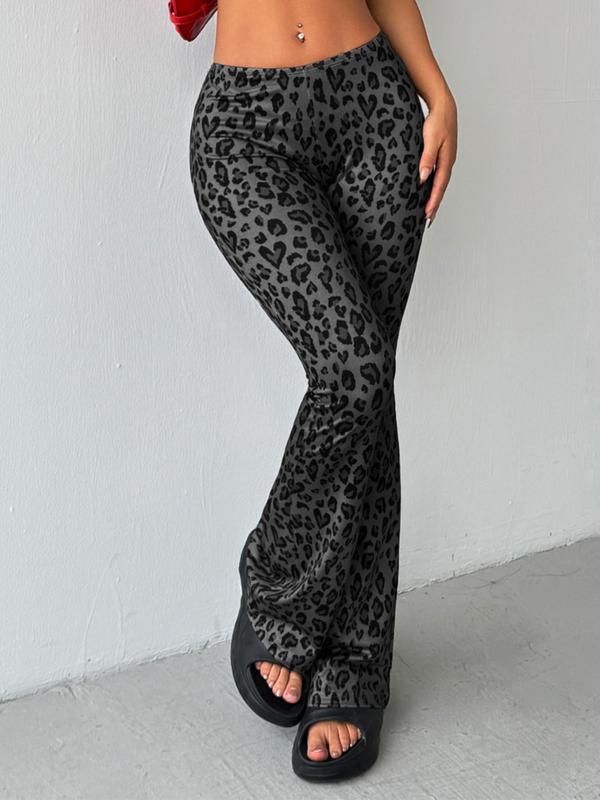 Women's Leopard Print Bell Bottoms, Casual Comfy Flare Leg Trousers for Spring & Fall, Women's Bottoms for Daily Wear