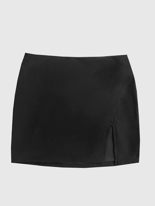 Women's Solid Split Thigh Short Skirt, Casual High Waist Bodycon Skirt, Ladies Summer Bottoms for Daily Wear