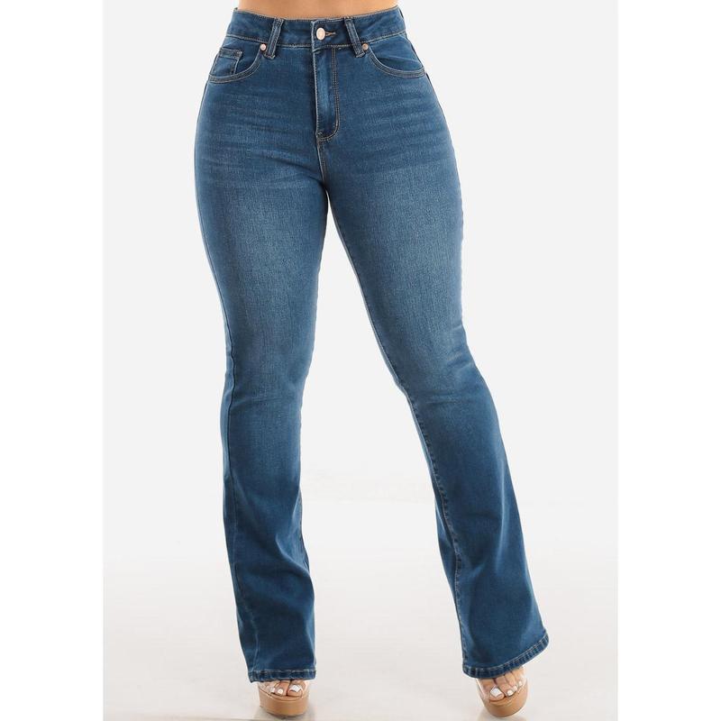 Classic One Button Butt Lifting Bootcut Jeans Med Blue