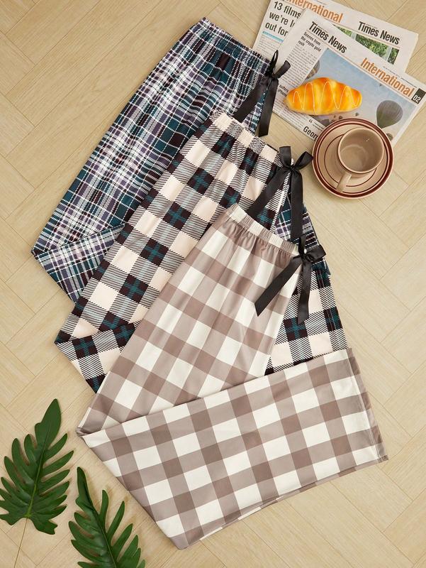 3 Pcs Plaid Print Drawstring Waist Pajama Pants Sleepwear