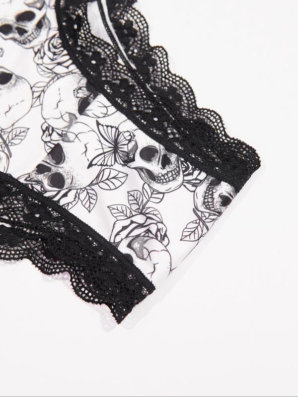  All Over Print Contrast Lace Panties, Soft Comfy Breathable Knicker for Daily Wear, Women's Underwear for All Seasons