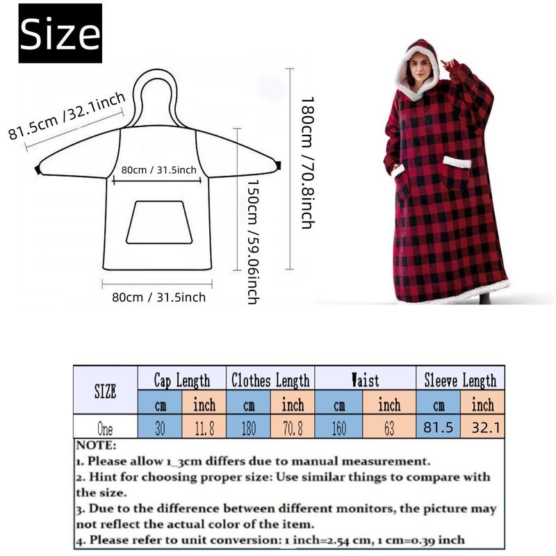 Long Thick Blanket Hooded Sweatshirt Pajamas, 1 Count Casual Warm Lamb Wool Pullover, TV Blanket, Wearable Blanket for Home, Bedroom, Living Room, Stocking Fillers Gift