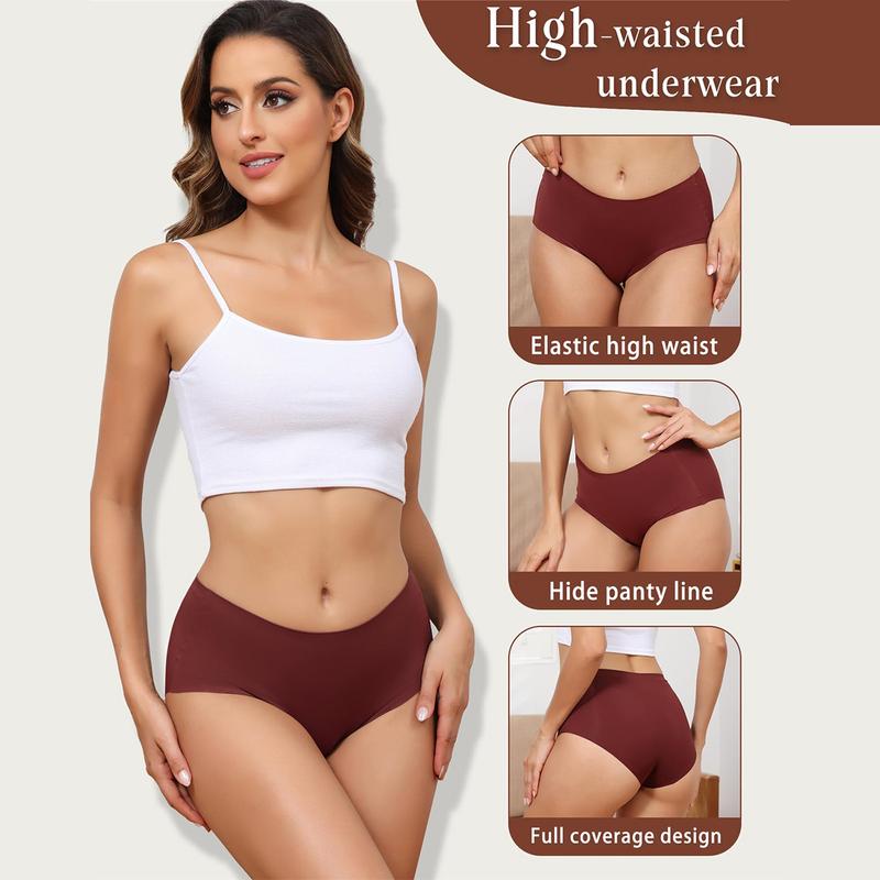 LEVAO Women High waist underwear invisible seamless polyester soft breathable elastic Coverage Brief No Show Panties Multi 6-piece suit S-XXL