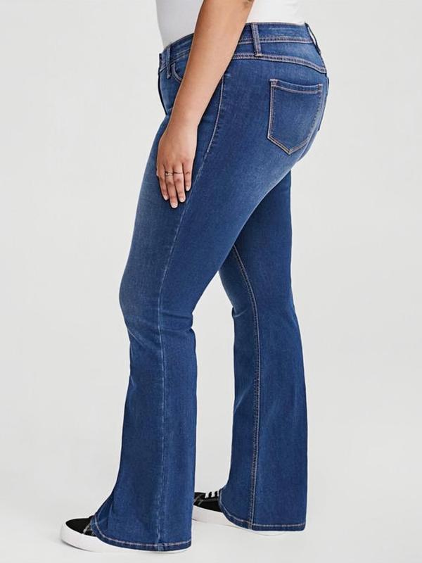  Solid Button Pocket Flare Leg Jeans, Casual Comfy Denim Jeans for Daily Wear, Women's Bottoms for All Seasons