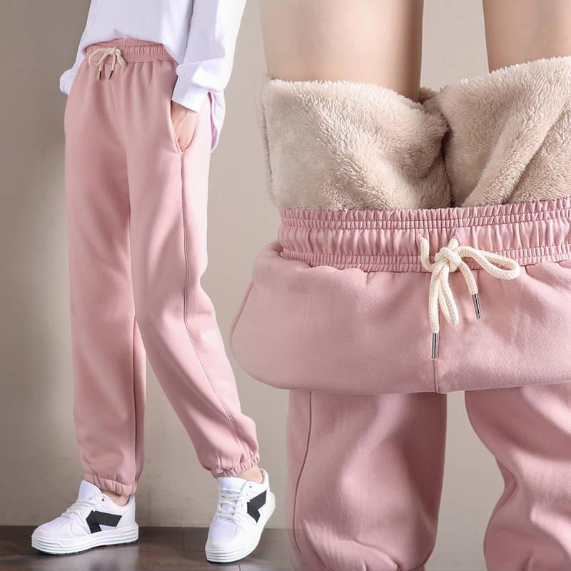 Fleece-Lined Autumn Winter Thickened Sweatpants for Women, Harem Pants, Loose Fit, Plus Size, Warm Casual Pants with Belt Womenswear Bottoms