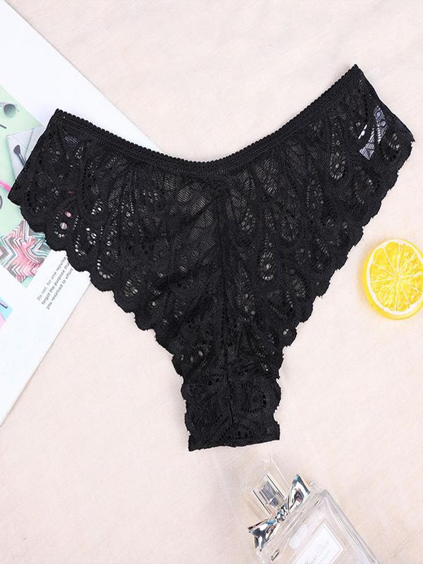 Women's 4pcs Solid Lace Thongs, Sexy Casual Soft Comfy Breathable Knicker for Daily Wear, Ladies Sexy Underwear for All Seasons