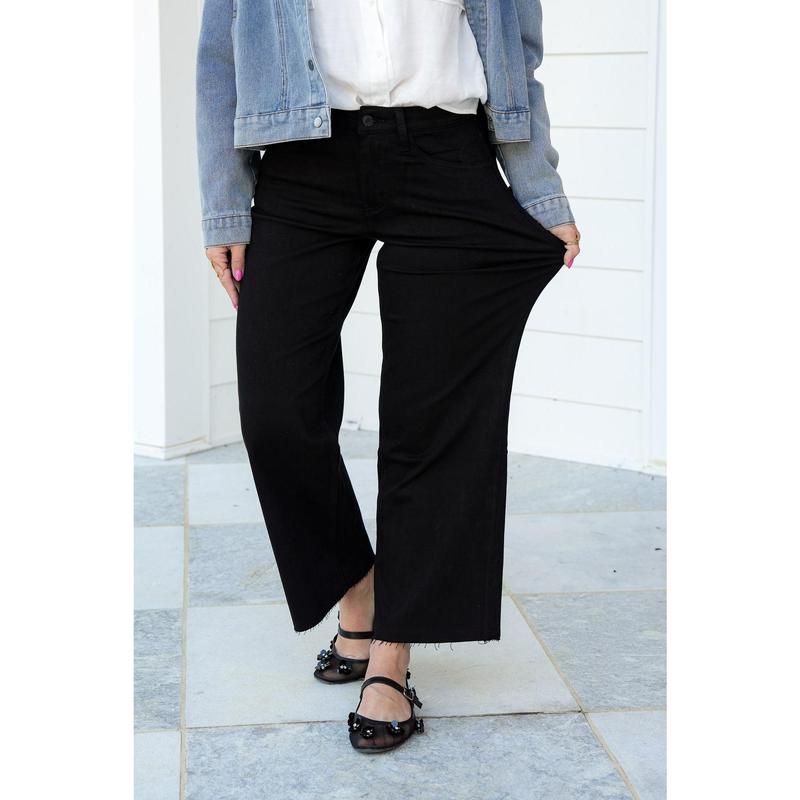 Vervet Dawn Till Dusk High Rise Black Cropped Wide Leg Jeans