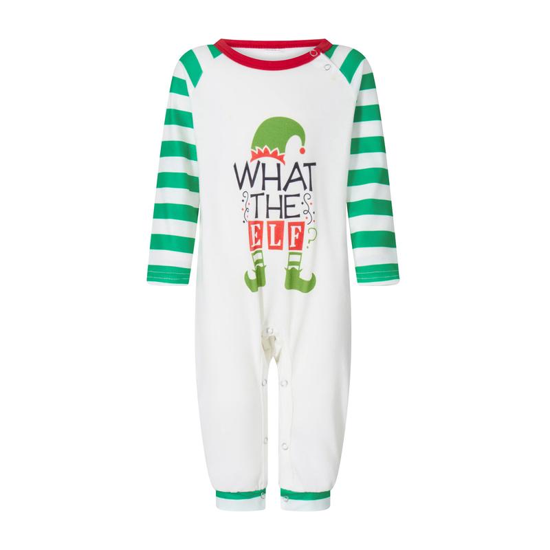 HS4997 Playful Elf Christmas Family Set, Green and White Striped Parent-Child Home Clothes