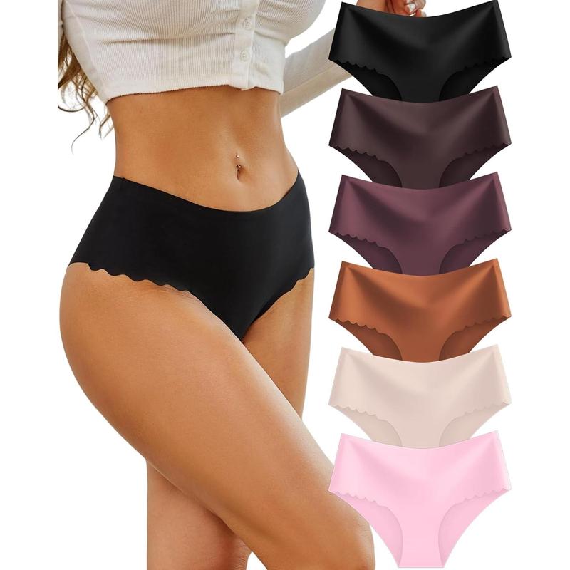 High Waisted Seamless Underwear Women No Show Panties Cheeky Scalloped Edge Bikini Breathable Briefs 6 Pack